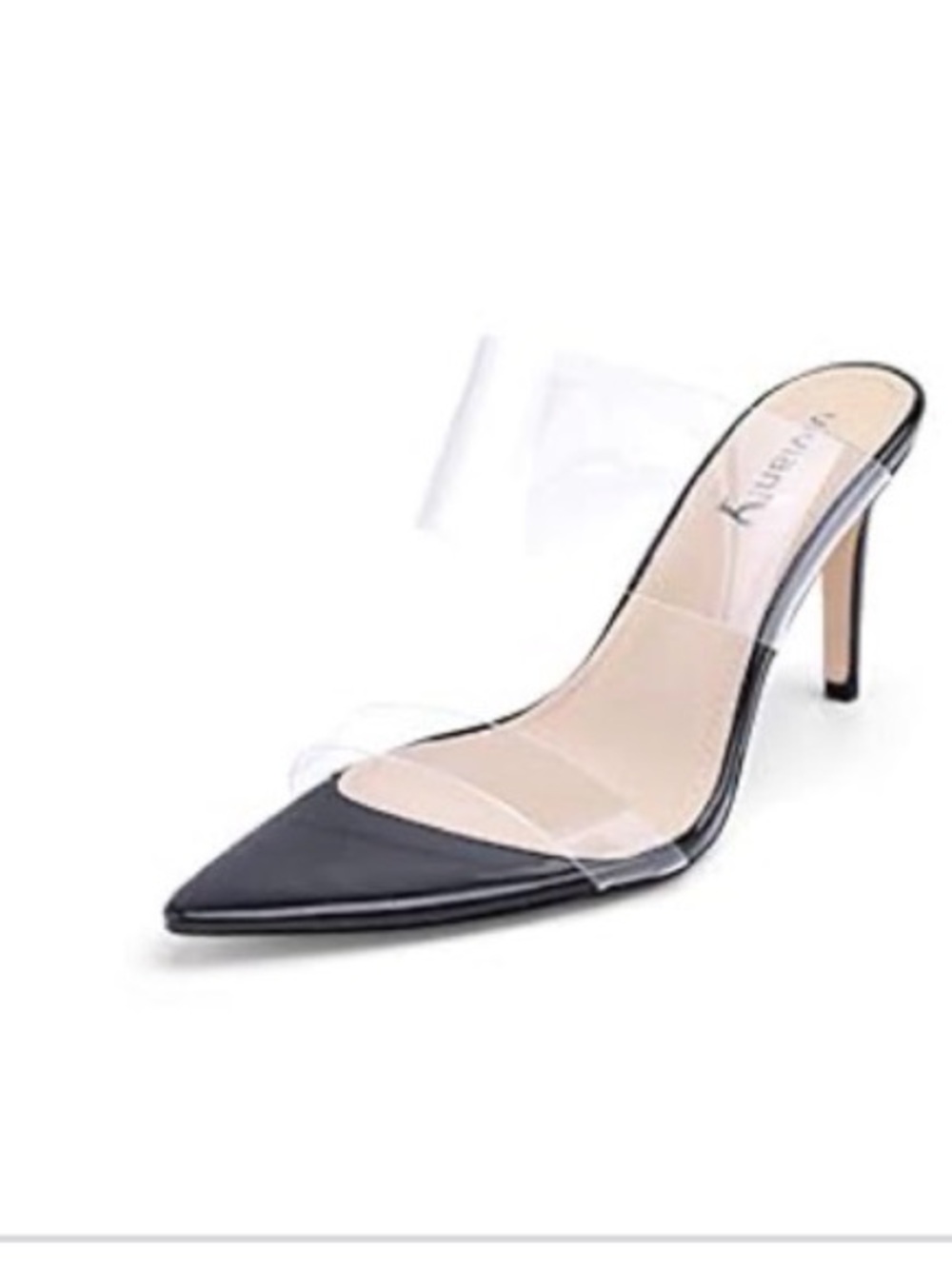 Clear Strap Black Pointed-Toe Stiletto Mule